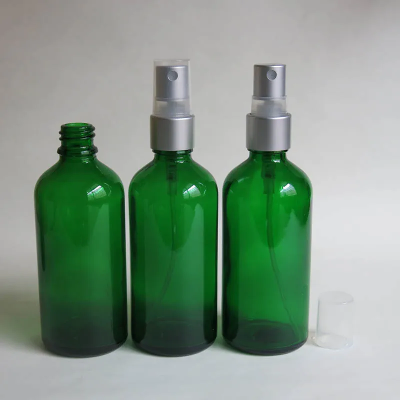 wholesale 100 pcs100ml Green Glass Bottle With Sprayer, 100 ml Essential Oil Spray Glass Bottle, Empty Perfume Packing Bottles