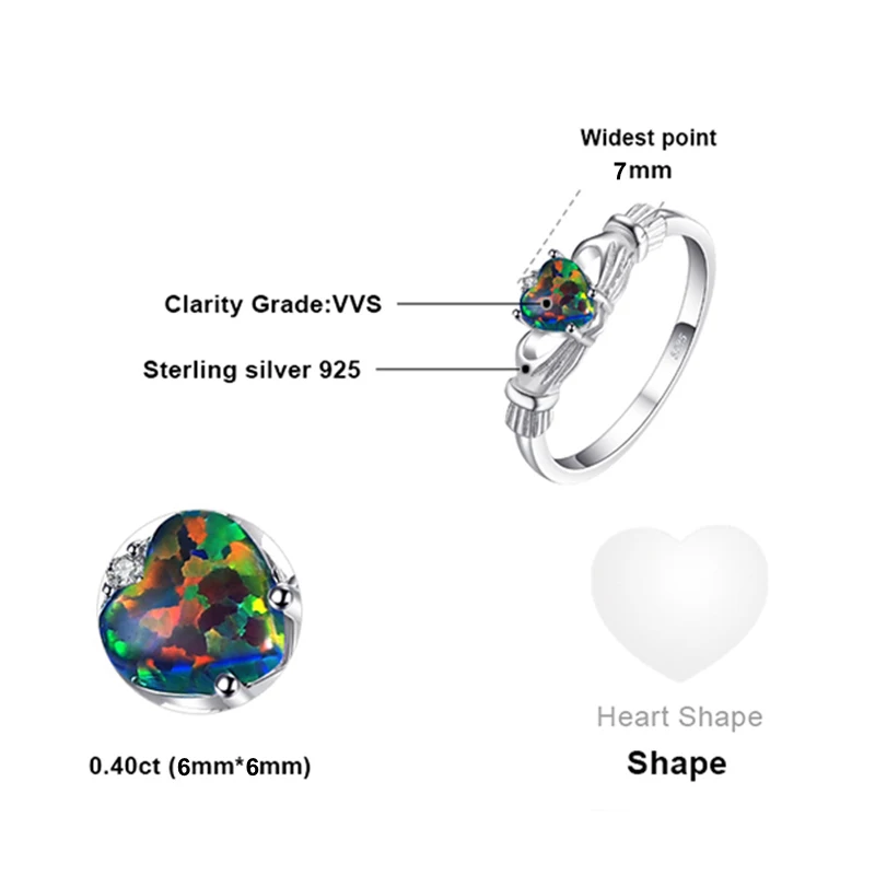 CiNily Rainbow Fire Opal Love Rings Solid 925 Sterling Silver Heart Irish Ring With Stone BOHO Jewelry Woman