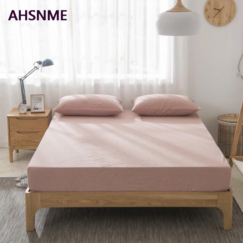 AHSNME 100% Cotton sheets Super Soft parure de lit Cool Summer Simple Bean paste color Fitted Sheet 90x200/120x200/180x200cm