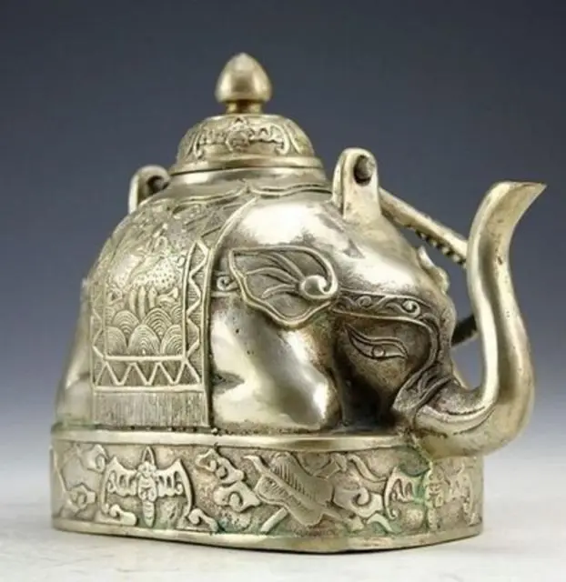 Exquisite Chinese Classical Miao Silver Elephant Shape Auspicious Teapot image 2