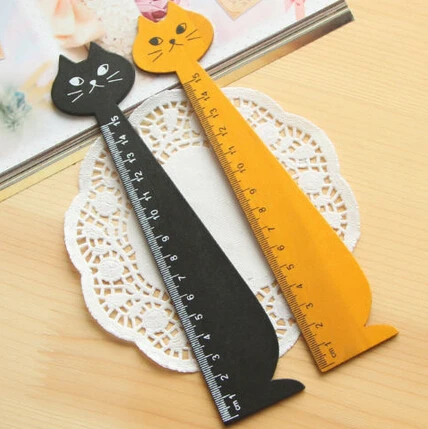 Lovely Cat Shape Ruler Cute Wood Animal Straight Rulers Gifts For Kids School Learning Supplies Stationery Black Yellow 15cm