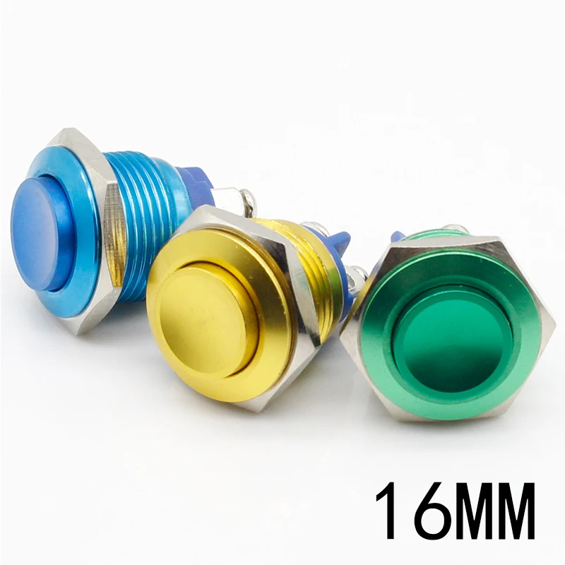 16 mm high metal button switch reset button switch instantly alumina red green yellow blue black 3 a / 250 VDC