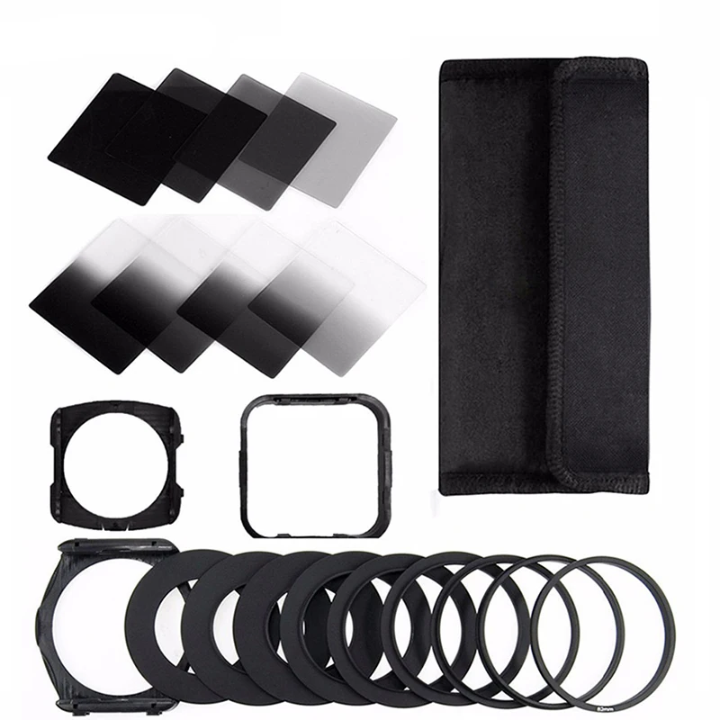 Zomei 21in1 Square Filter Kit for Cokin P Series 83x95 Full&Graduated ND2/4/8/16+Filter Holder+Hood+49-82mm Adapter Ring