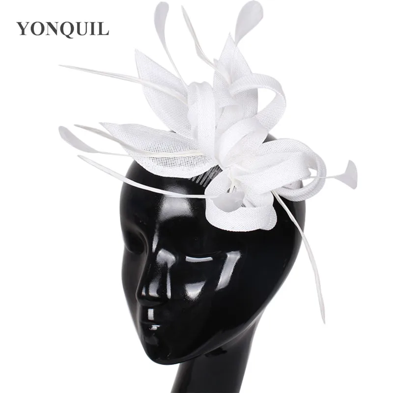 Party Hair Fascinators Hat Women Imitation Sinamay Headwear Headband With Feather Headpiece Ladies Fashion Headwear Party SYF59