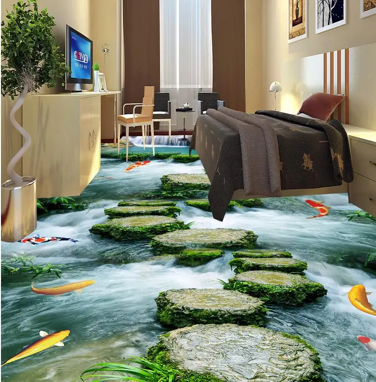 

Custom Photo Floor 3D Wallpaper Modern Art Slate Path Toilet Bathroom 3D Flooring PVC Wall Paper Self-adhesive Floor Mural