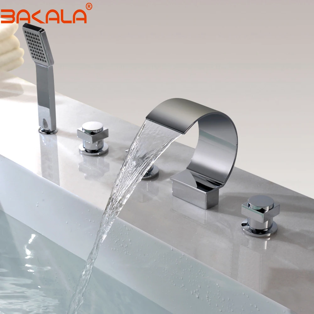 

BAKALA 5 pcs Bathtub Faucet Cold and hot water Waterfall spout Mixer Taps Chrome Brass Bathroom Shower Faucet with Handshower