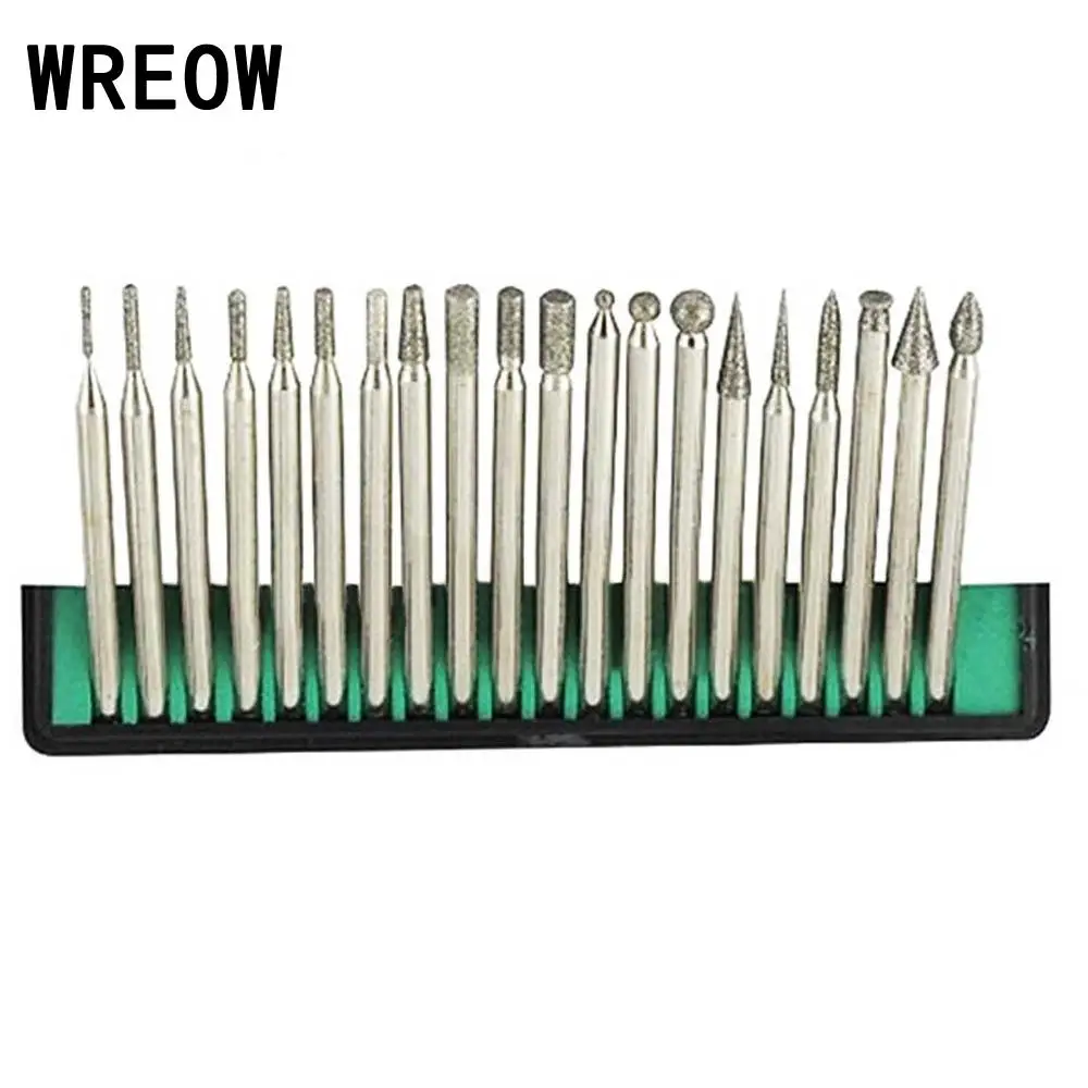 20Pcs/set Diamond Grinding Needle Point Carving Burr Drill Bits Sets 2.35mm / 3mm Shank For Dremel Drilling Rotary Tool