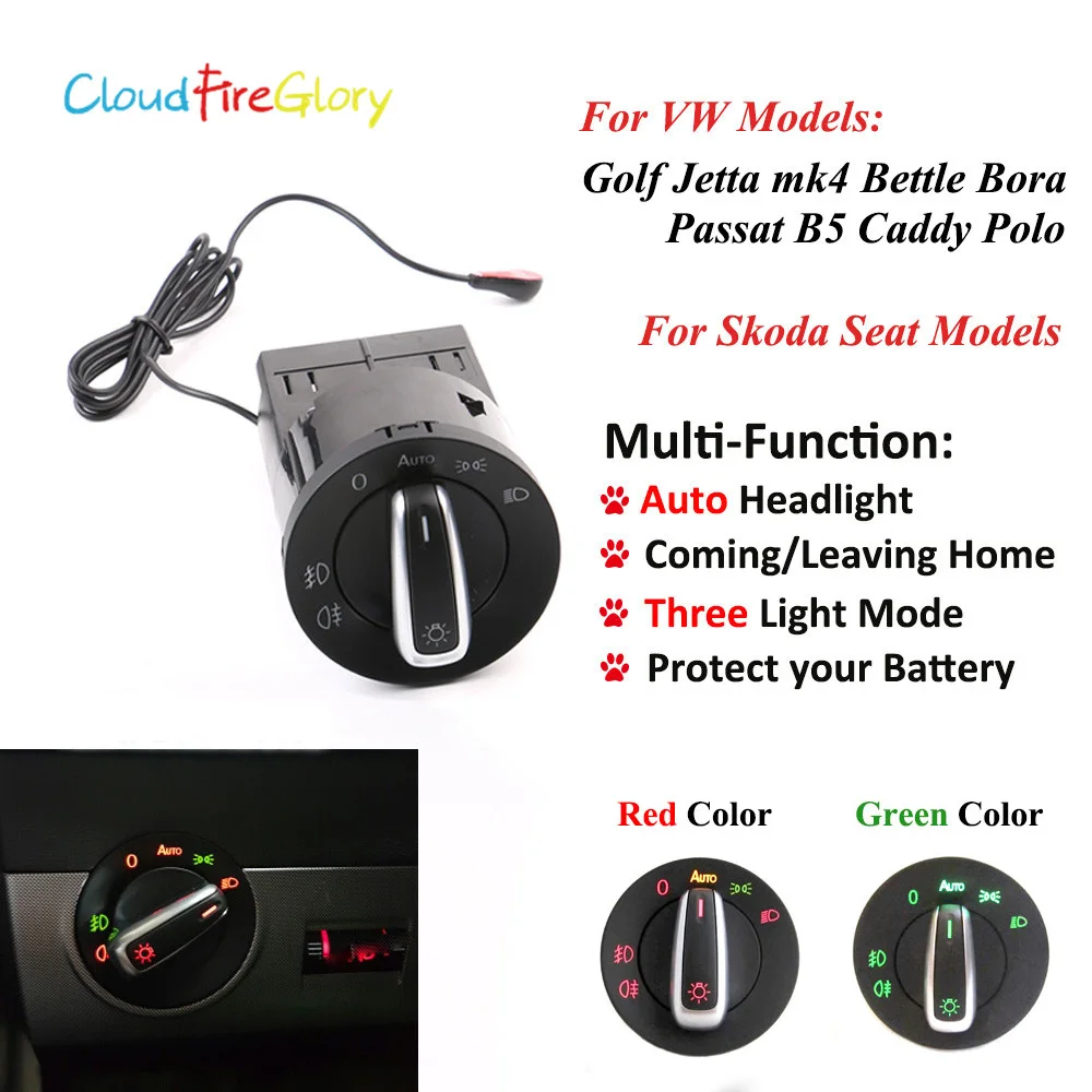 

Переключатель фар CloudFireGlory для гольфа MK4 Passat B5 Polo Bora Bettle Fabia AUTO с модулем датчика света