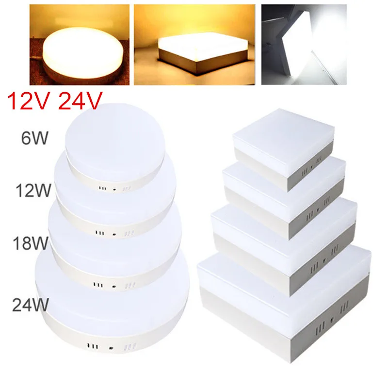 AC/DC 12V 24V 6W 12W 18W 24W Square LED Panel Light Surface Mounted LED Ceiling Down Light indoor Lighting Lamp