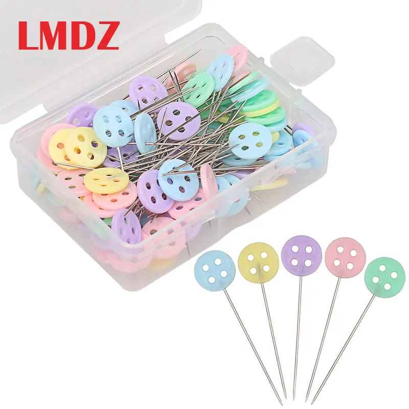 

LMDZ100/50Pcs Patchwork Needle Craft Flower Button Head Pins Embroidery Pins for DIY Quilting Tool Sewing Accessories with Box