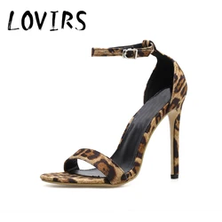 LOVIRS donna Sexy Leopard Flock Open Toe sandali con cinturino alla caviglia tacco alto tacco a spillo sandali con tacco sottile scarpe eleganti