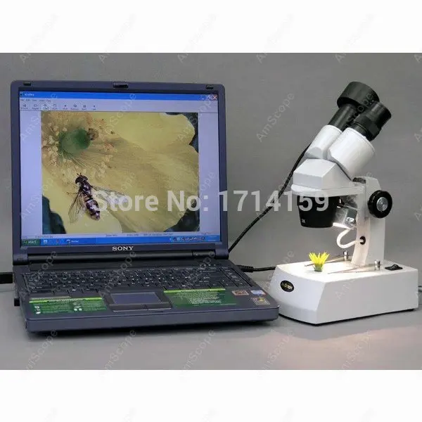 AmScope Compact Binocular Stereo Microscope 20X-40X+ Reverse Angled Head, Metal Track Stand, Top&Bottom Halogen Light