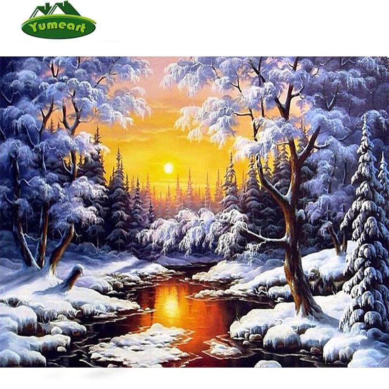 2016 Winter Scenery River Sun Snow Trees 5d Diy Full Diamond Embroidery Painting Rhinestones Mosaic Handicraft Diamond Painting