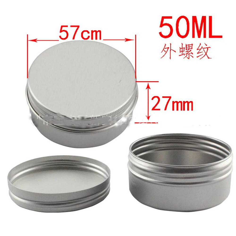 50Pcs/Lot  50ml 57*27mm aluminum jar Tin 1 oz silver aluminum tin Metal Empty Cosmetic Face Care Cream Lip Balm Gloss Packaging