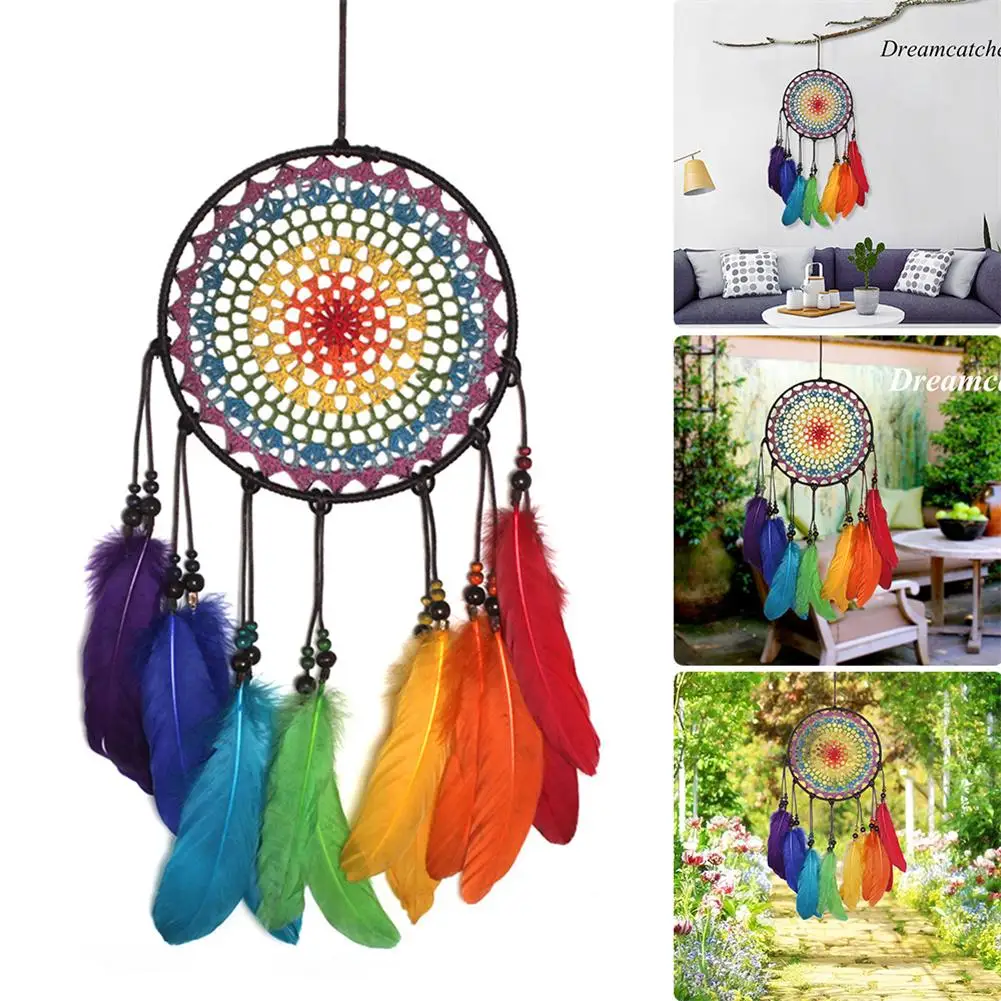 Handmade Ornaments Wind Chimes Rainbow Feather Dream Catchers for Gifts Wedding Home Decorations #BW