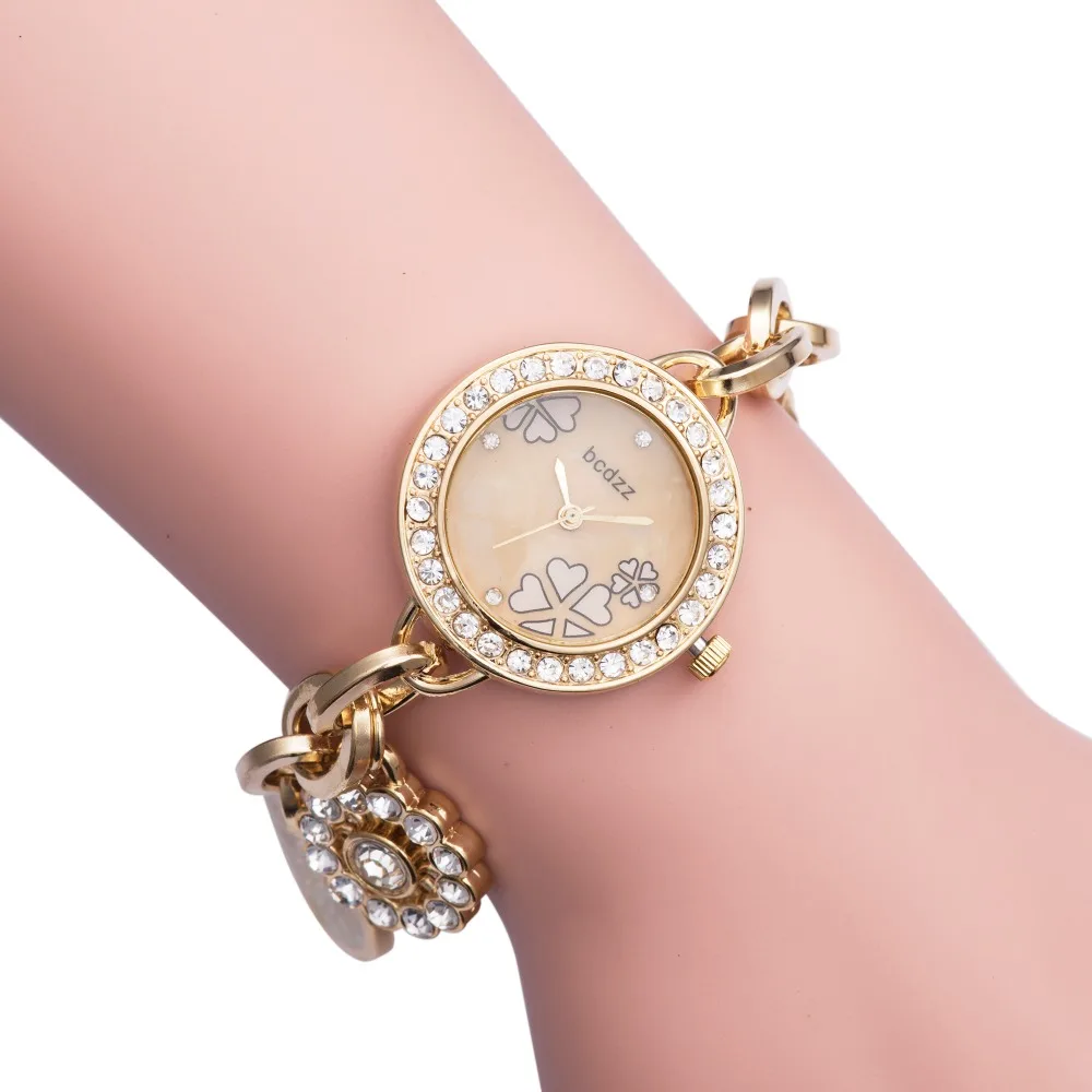 Hot Sale, Lady Diamante round Dial Flower Band Bracelet Watch Diamond Whatch Geneva Women Rhinestone Watches