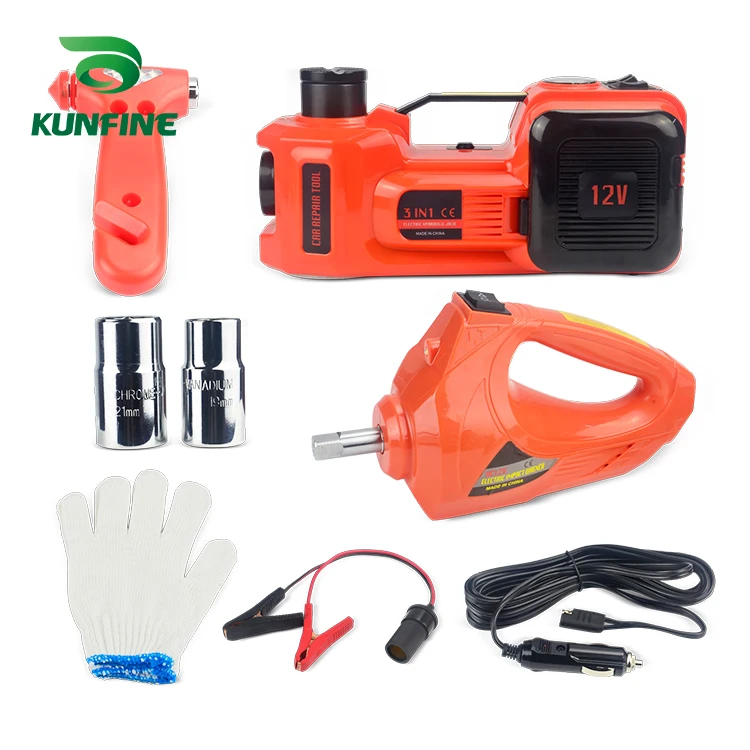 KUNFINE 12V 5Ton Car Electric Tire Lifting Car Jacks Hydraulic Air Infatable Car Floor Jack With DC12V Electric Impact Wrench