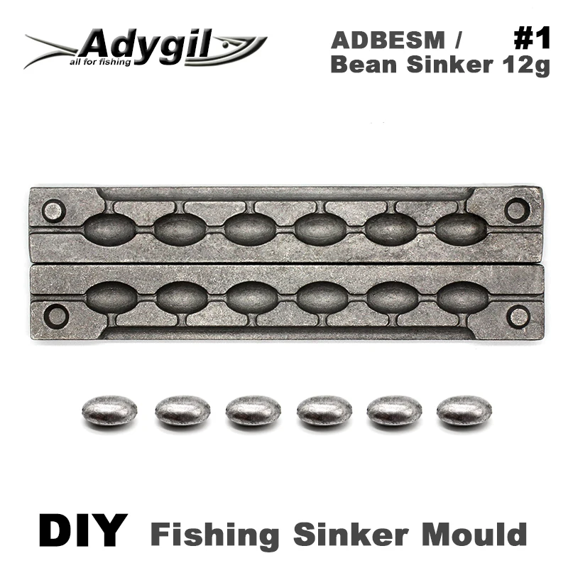 Adygil DIY Fishing Bean Sinker Mould ADBESM/#1 Bean Sinker 12g 6 Cavities