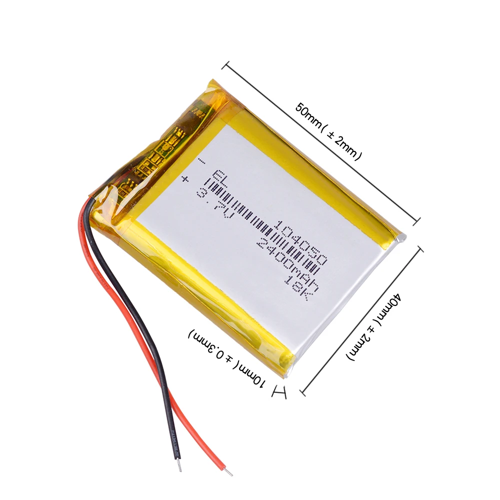 

3.7V 104050 2400MAH Rechargeable Lithium Li-ion Polymer Battery for Navigation Mobile Power GIY Vedio Game Speaker E-book