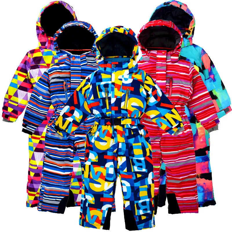 Children\'s winter outdoor jumpsuit ski suit windproof snow-proof water plus velvet thickening