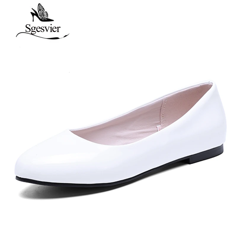 SGESVIER Women Flats Spring New Elegant Classics Dress Plus Size 31-52 Round Head Flat Heels Lady Shoes For Woman Slip On OX084