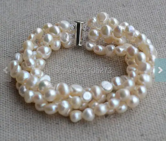 New Arriver Pearl Bracelet 4 Rows 8 Inches 6-7mm White Color Baroque Genuine Freshwater Pearl Bracelet Chirstmas Gift Jewelry