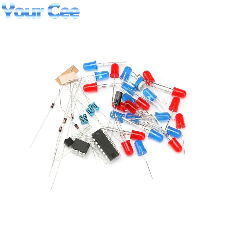 NE555 + CD4017 Red Blue Double Color Flashing Lights Kit Strobe Practice Learning DIY Electronic Suite Design