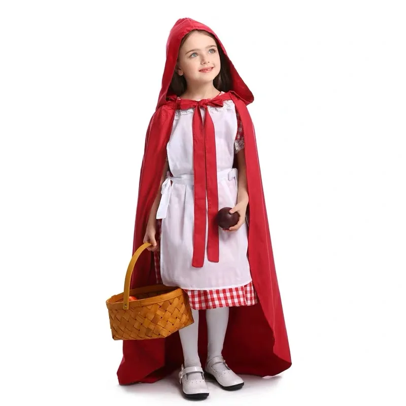 XS-L Girls Halloween Little Red Riding Hood Costume Kids Children Anime Cosplay Carnival Purim Masquerade Stage Play Party Dress