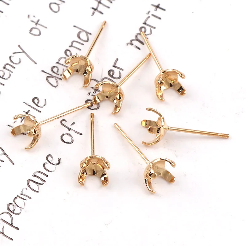 6mm Metal Earrings Four Claws Clasp Blank Base Claw Setting DIY Crystal Rhinestone Earring back Earstud Jewelry Findings