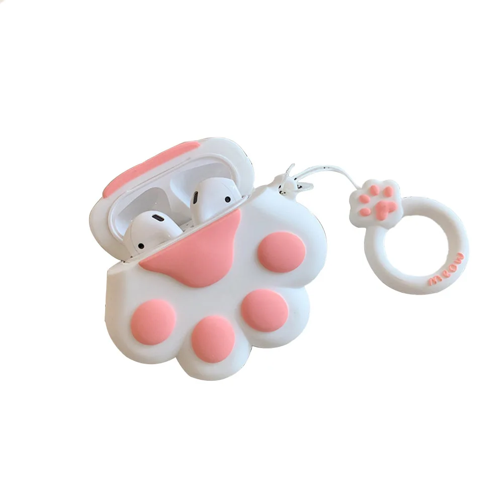 For Airpods Wireless Bluetooth Headset Cute Pink Cat Claw for Aripods 1/2 Generation Universal Love Pink Cat Claw Hanging Ring