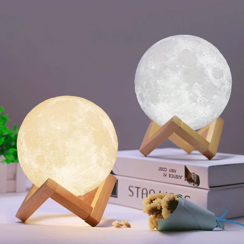 Drop Ship Personality Customized 3D Printing Moon Light USB Charging Photo Custom Moon Night Lamp 2/16 colors Touch Switch