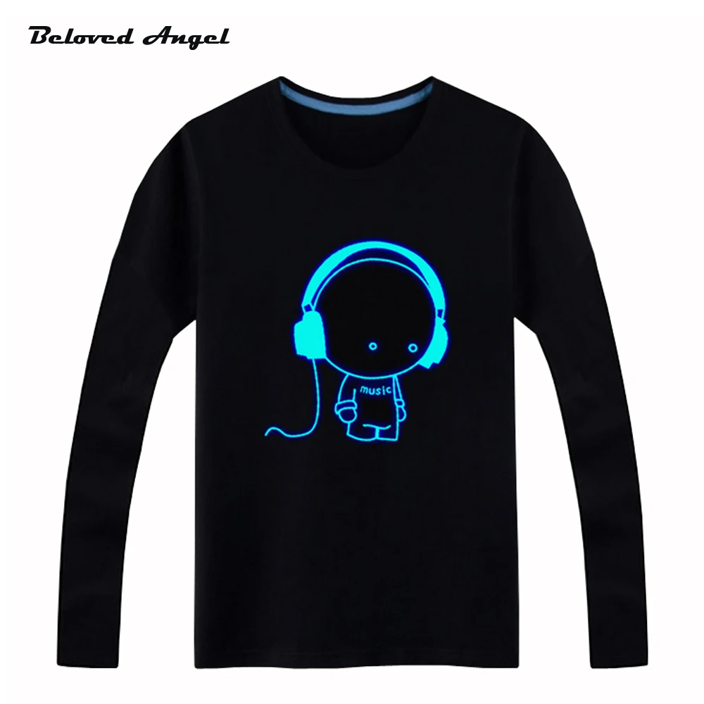 Brand New 100-160cm Long Sleeve Boys Girls T-shirts Child Tops Hip Hop Neon Print Party Club Night Light Punk Teenager Top Tees