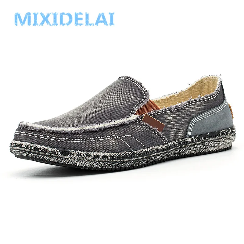 MIXIDELAI classic canvas shoes men 2025 lazy shoes blue grey green canvas moccasin men slip on loafers washed denim casual flats