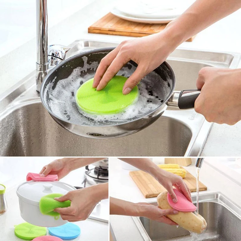 1pcs Magic Cleaning Brushes Silicone Dish Bowl Scouring Pad Pot Pan Wash Brushes Cleaner Kitchen Accessories Dish Washing Brush