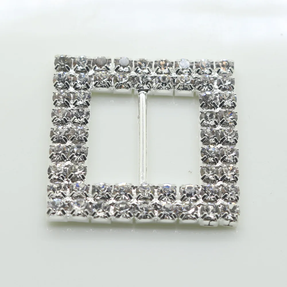 Square 27*27MM Double Row Stunning Clear Rhinestone Buckles Rhinestone Belts Buckles Invitation Ribbon Slider Wedding Decoration