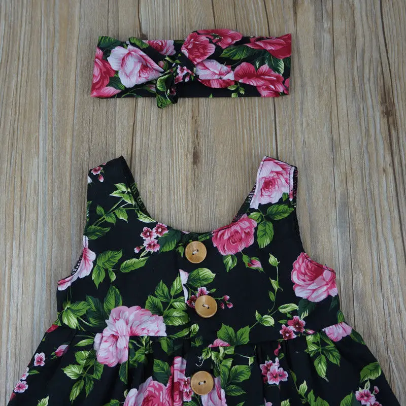 Cute Printed Floral Summer Dress Baby Girl Clothes sleeveless Button Flower Dresses Birthday Princess Sundress Clothing