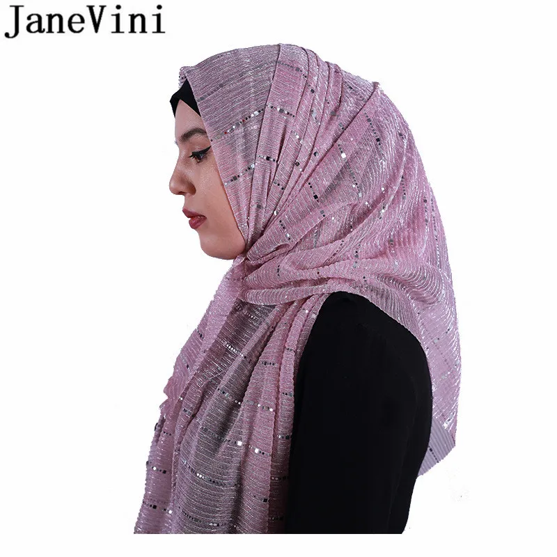 JaneVini Saudi Arabia Women Hijab Scarf Sequined Fashion Arabic Dubai Wedding Bridal Shawl Cape White Bolero Muslim Kerchief