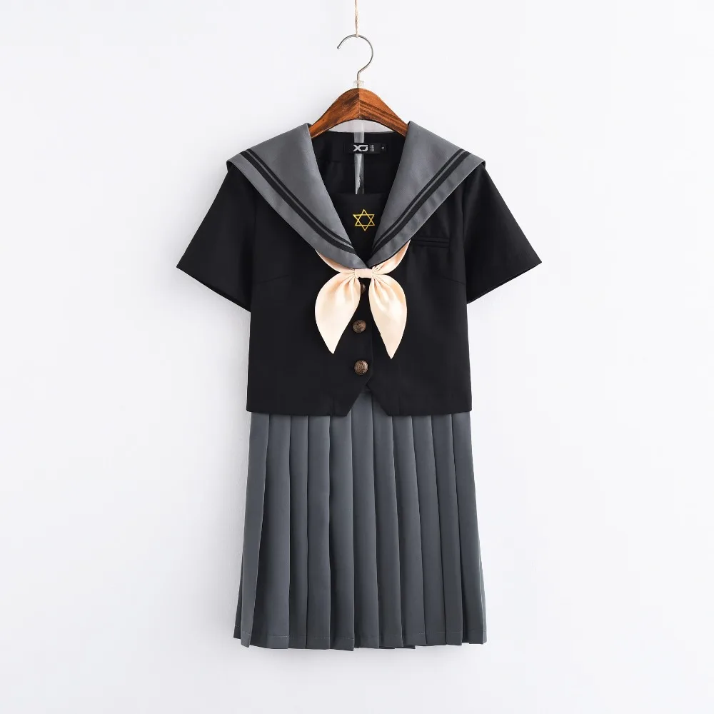 Japan Girls Short Sleeve Jk Sailor Suit Cosplay School Uniforms T Shirt Preppy Style College Skirt Female Costume Set Grey color