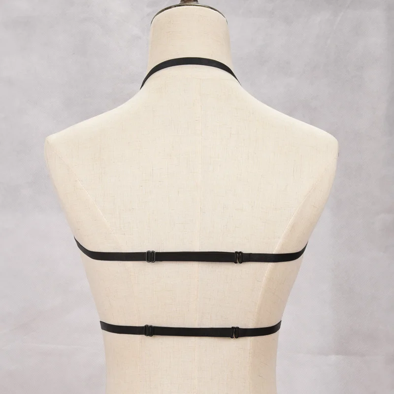 JLX.HARNESS Harajuku Harness Bra / Polyester Frame Cage Bra / Strappy Body Harness / Goth Cup Less Bra / Club Wear O0404