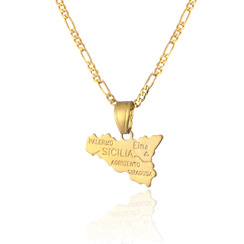 Ethlyn Sicilia Map pendant & necklace for women & men Gold Color Sicilia map fashion birthday /anniversary gift P21