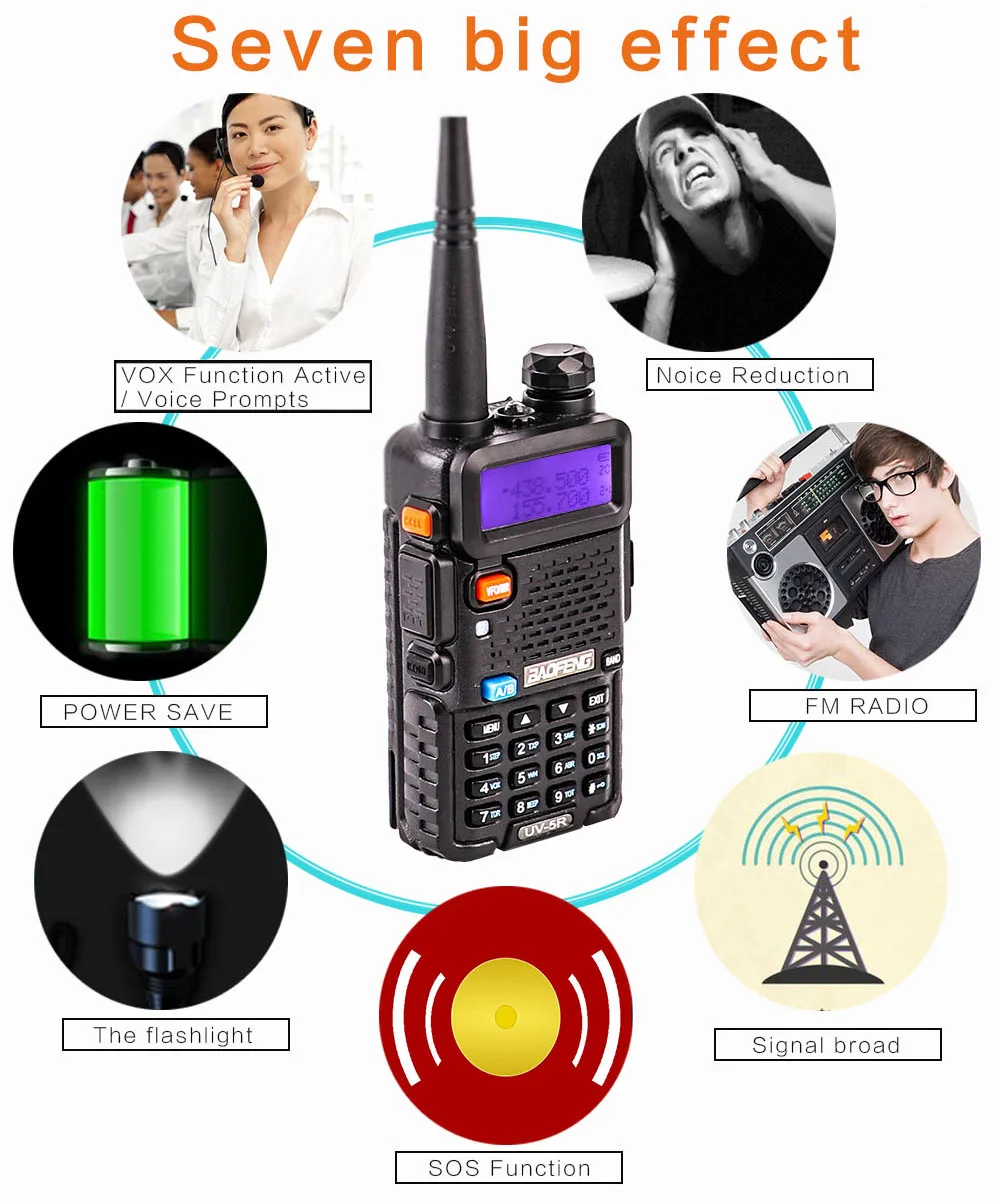 Professional Walkie Talkie 10 KM UHF VHF 5W UV-5R uv With Flashlight VOX FM CB Transceiver 2 Way Radio Communicator baofeng uv5r