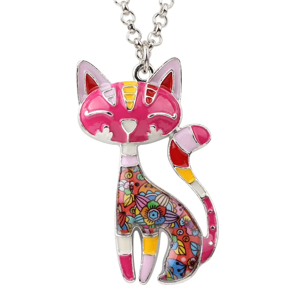 Bonsny Statement Maxi Enamel Cat Necklaces Jewelry  Pendants Choker Chain Collar Pendant 2018 New For Women Bijoux Accessories