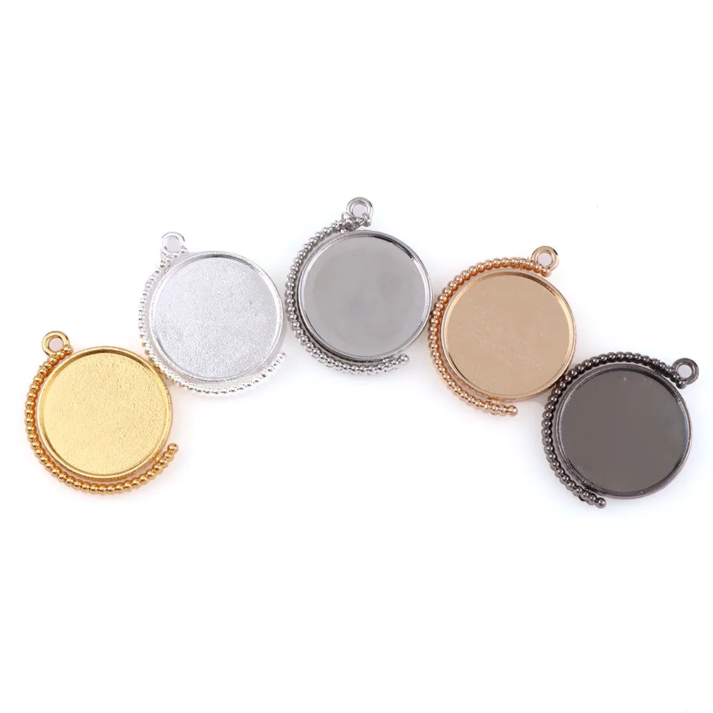 5Pcs 5Colors 25mm Double Sided Rotatable Cabochon Cameo Base Tray Blank Fit 25mm Cabochons Jewelry Making Findings