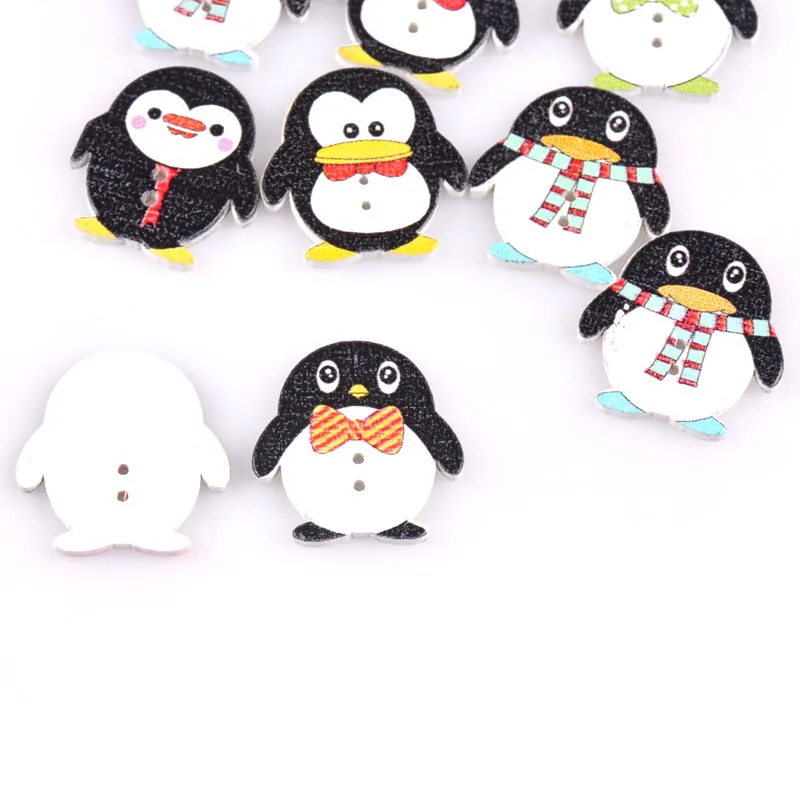 Penguin Shape Wooden Decorative Flatback Buttons Scrapbooking Craft DIY Button 25pcs Sew Apparel Accessories Mixed Color M1680