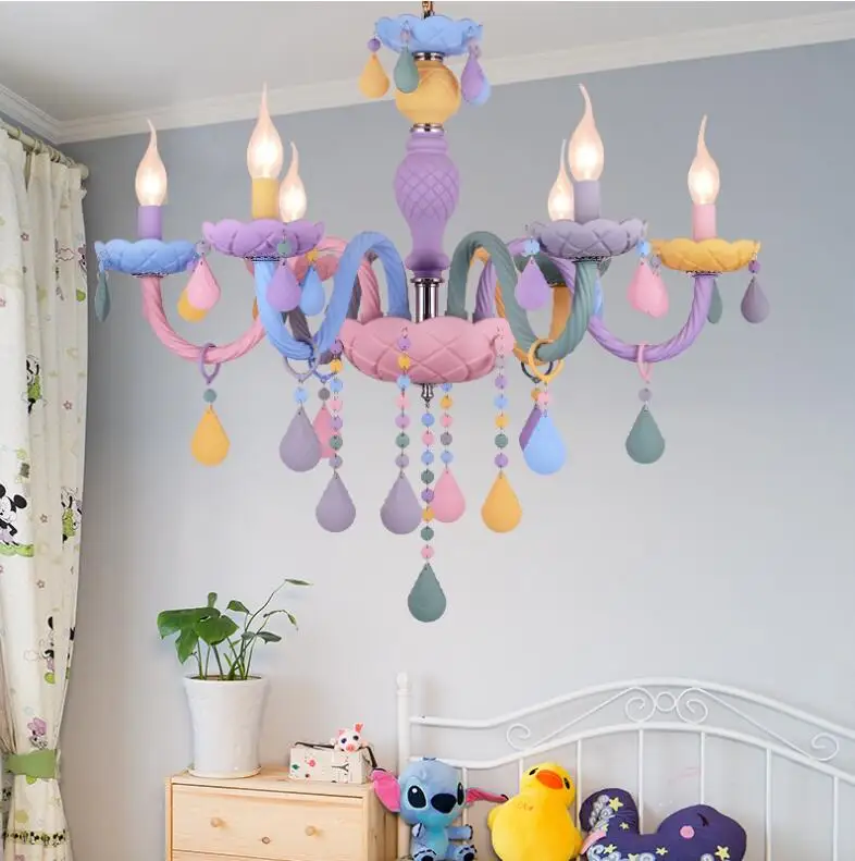 

Macaron sweet color candle chandelier restaurant lamp bedroom lamp children's room girl princess home decoration lamps.