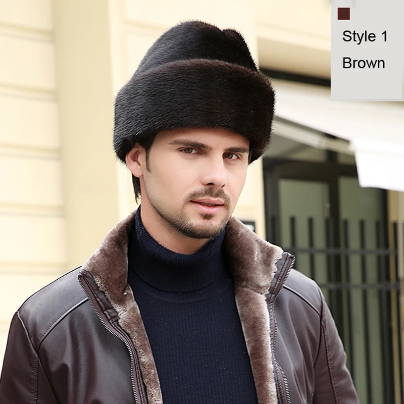 

2024 Winter Unisex Top Real Mink Fur Bomber Hat Male Genuine Marten Head Warm Black/Brown Caps Best Gift For parent Gorras