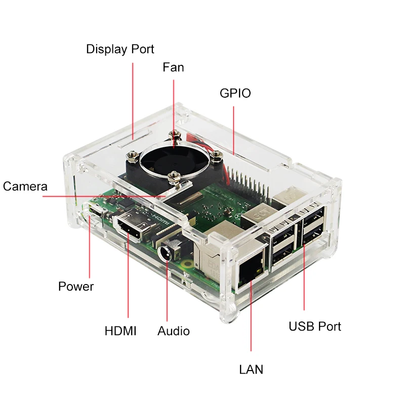 Acrylic Case for Raspberry Pi 3 Model B+ 3B Transparent Box Cover Shell Optional Cooling Fan for Raspberry Pi 3B+