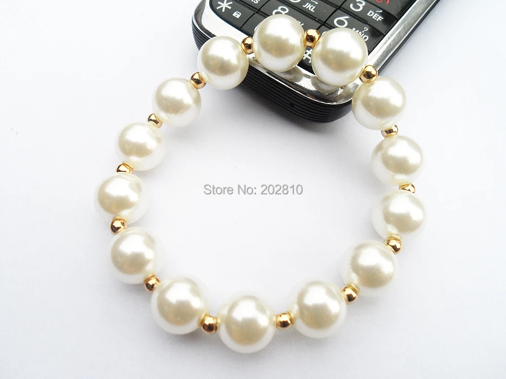 Hot sale cheapest price white round shape 12mm Pearl bracelet & bangle jewelry,Fashion Gold-color pearl beads bracelet