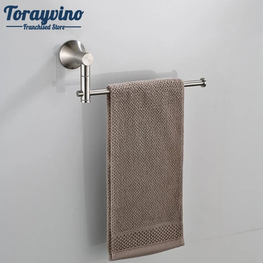 Torayvino Nickel Brush Swivel Stainless Steel Wall Mount Bathroom Towel Rail Holder Rack Shelf Single Layer