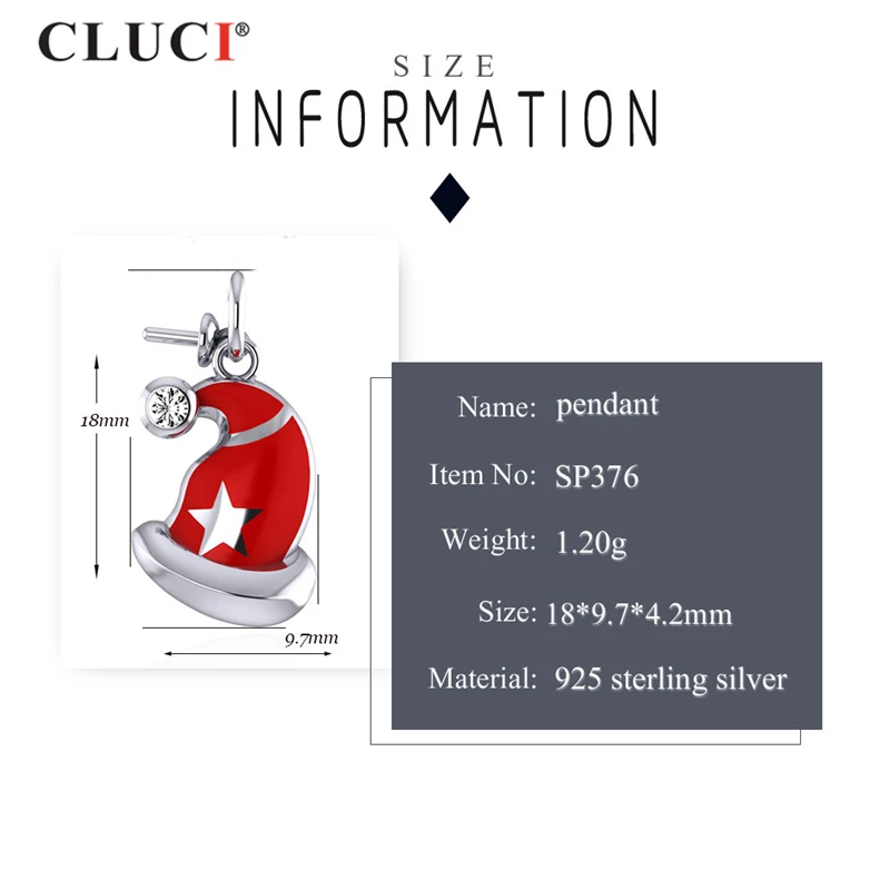 CLUCI Silver Pendant for Women Necklace Jewelry Santa Claus Hat Sterling 925 Silver Charms Christmas Pendant SP376SB-1